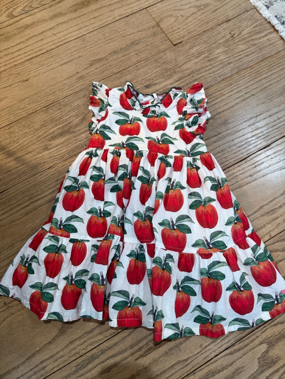 Pink Chicken White Dress with Red Apple Print